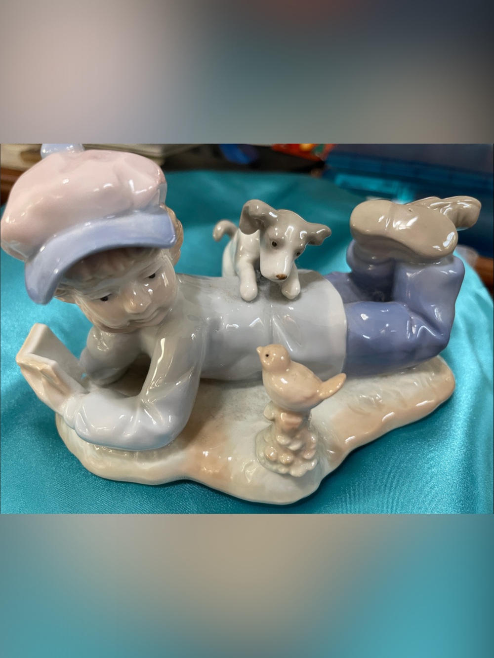 Porcelain Boy Figurine in Pastel Blue and Cream - Home Art